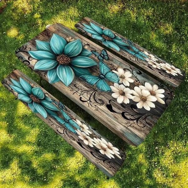 Juego de 3 fundas para mesa y bancos de picnic, mantel con ajuste elástico para mesas de 6 pies, manteles rectangulares de tela de poliéster lavable para picnic, campamento, exterior