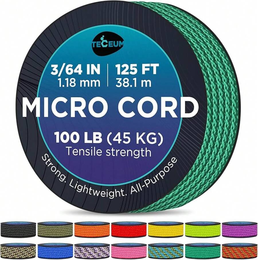 TECEUM Micro Paracord – 118 Mm X 125 Ft – Micro Utility Cord – Thin Braided Paracord Rope – Best Crafting, Projects, Fishing, Camping – Wind Chime – Survival Strong String - 綠色 - 查看 1