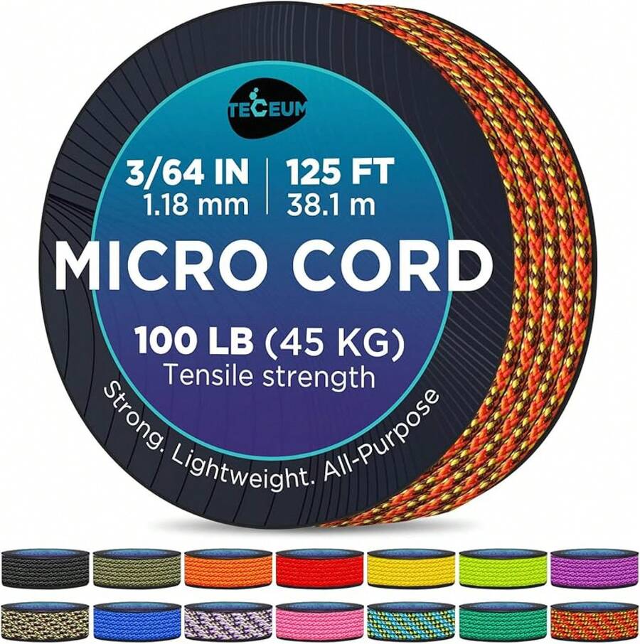 TECEUM Micro Paracord – 118 Mm X 125 Ft – Micro Utility Cord – Thin Braided Paracord Rope – Best Crafting, Projects, Fishing, Camping – Wind Chime – Survival Strong String - 火球 - 查看 1