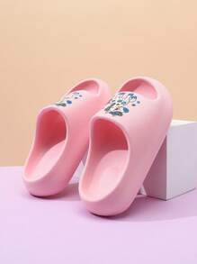Kids' EVA Foam Slippers Lightweight Anti-Slip Soft Bottom Cute Slip-On Home & Casual Quick Dry Sandals, Plain Color, Thick Sole, Girls Beach Slide