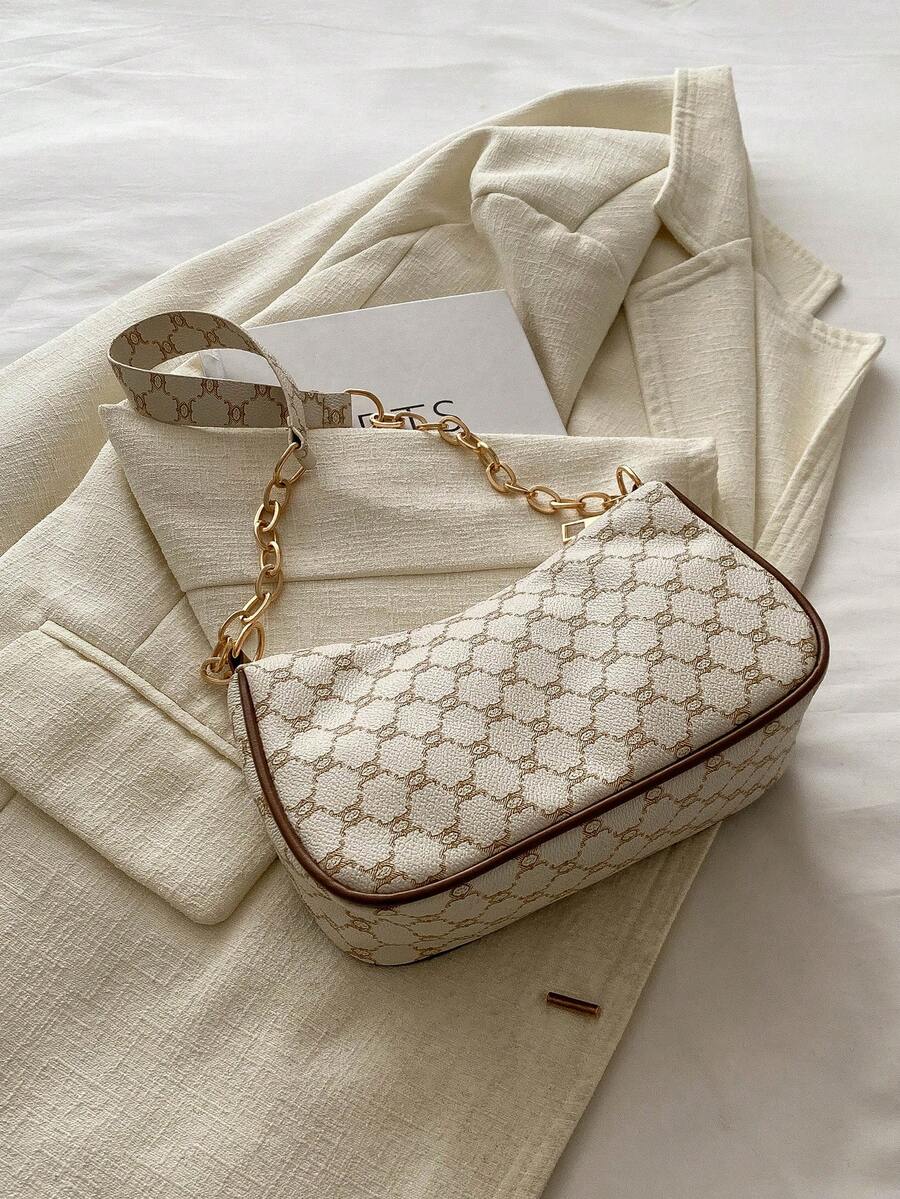 EMERY ROSE 2024 Spring/Summer New Minimalist Versatile PU Armpit Bag, Fashion Linked Chain Shoulder Bag With High-Quality Feel - White - View 1