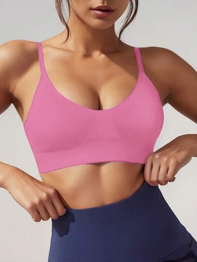 1pc Racerback Sports BH Women, Seamless Com Tafel Thin Strap Verleidelijke Neck Camisole, Wear, Yoga view 2