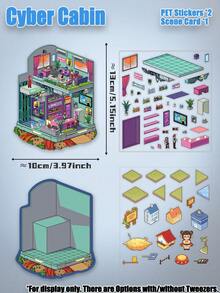 1 包“网络小屋”主题迷人微型世界 3D 风景贴纸 DIY 透明贴纸适合节日礼物 DIY 房间装饰休闲时间贴纸收藏品消磨时间的乐趣时间学校用品，返校 - 彩色 - 查看 3