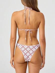 Alyweatry Women Y2K Bikinis Sets Coquette Aesthetic Bows Halter Tie Up Bikini Top High Cut Elastic Waist Bikini Bottom - 花卉方格布 - 查看 3
