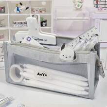 Transparent 5 Layer Mesh Bag Pen Pencil Case Visable Pocket Storage Pouch For Stationery School,Pencil Pouch,School Bag, School Supplies,Back To School