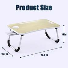Foldable Laptop And Bed Table With Storage, Portable Lap Desk For Legs, Ideal For Study, Reading, Picnic, Breakfast,And More - Màu be - Xem 2