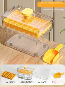 1 Set Nuevo fabricante rápido de cubitos de hielo con expulsor, bandeja para hacer cubitos de hielo caseros con cuchara, contenedor portátil de cubitos de hielo pequeños de fácil liberación, dimensiones del producto 19cm*11cm*10cm - Multicolor - Ver 2