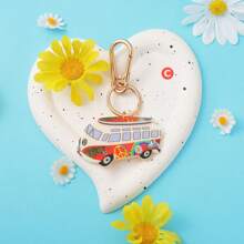 Personalisierter Schlüsselanhänger, Schlüsselkette, Taschendeko mit Friedens-Liebe-Hippie-Bus-Motiv, Schule