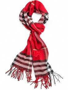Soft Luxurious Classic Cashmere Feel Winter Scarf With Box, Cozy Warm Scarf - 紅色格子圖案禮物 - 查看 1