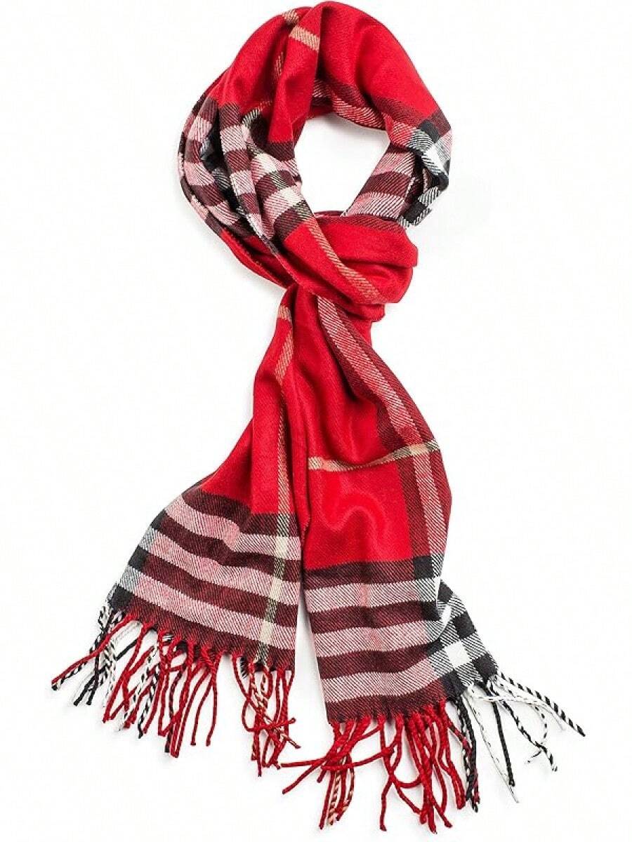 Soft Luxurious Classic Cashmere Feel Winter Scarf With Box, Cozy Warm Scarf - 紅色格子圖案禮物 - 查看 1