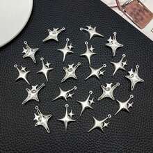 10/20/30pcs Silver Four-Pointed Star Charm Alloy Fashion Star Pendant For DIY Bracelet Necklace Earrings Jewelry Making Craft Accessories 22x34mm - Antique Silver - View 6