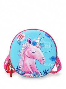 1 pieza Bolso bandolera pequeño y redondo con estampado 3D lindo y de dibujos animados de niños y niñas con estilo, de estilo coreano versátil, correa de hombro casual y cómoda, variedad de patrones de impresión a elegir, satisface las necesidades básicas de almacenamiento, adecuado para uso diario y juego, una excelente opción de regalo