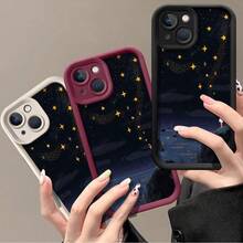 Starry Night Sky With Girl Catching Stars Phone Case For IPhone 16 Pro Max/16 Plus/16 Pro/16/15/14/13/12/11, Unisex, Scratch Resistant TPU, Full Body Ultra Thin, Shockproof With Camera Guard - White - View 3