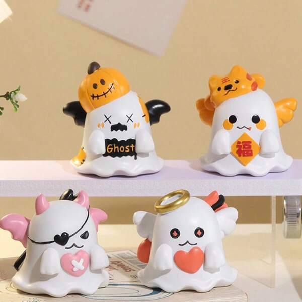 1/4/6 piezas Decoraciones lindas de fantasma para Halloween, decoración del hogar, accesorios para micro paisaje, adornos de resina para el jardín, decoraciones de calabaza y fantasma, decoración de mesa, suministros para fiestas de Halloween