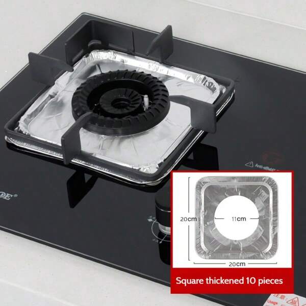 10 piezas de protector de estufa de aluminio grueso con forma redonda y cuadrada - Estera de estufa de gas resistente al calor y antideslizante con panal, resistente al aceite y fácil de limpiar, almohadilla de aislamiento para la cocina, adecuada para el Año Nuevo Chino, el Día de la Madre, la temporada de renovación del hogar, accesorios para la papelera de la cocina