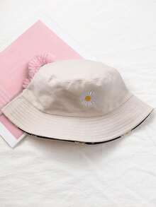 1pc Double-Sided Embroidered Travel Hat, Suitable For Everyday Wear - Beige - View 2