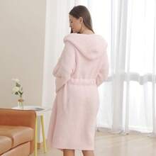 Bearberry Hooded Robe Cozy Leopard Robe Lightweight Soft Plush Bathrobe With Pockets For Women - 粉色 - 查看 4