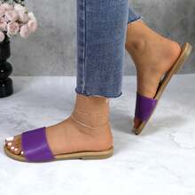 Women's Slide Sandals Fashion Open Toe With Cushioned Footbed Slippers For Beach HONEY-1 - Purple - View 8