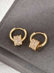 1 par de aretes de cintura delgada con temperamento - Aretes de circonita con broches de oreja con estilo