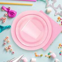 Light Pink Disposable Plates & Napkins, Light Pink Plates And Napkins Party Supplies, Fits 24 Guests, Disposable Paper Plates Party Tableware Suitable For Birthday, Wedding, Party, Family Picnic