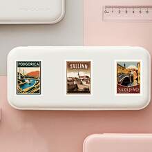 Conjunto de 50 adesivos de viagem, adesivos vintage, adesivos de férias, adesivos de países, adesivos de edifícios, presentes de viagem, adesivos estéticos de viagem, vinil à prova d'água para laptop, celular, carro, skate, garrafas de água, scrapbooking, computador e diário.