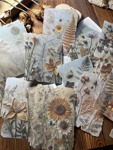 23pcs/Pack Vintage Dual-Material Embossed Floral Botanical Series Paper, Lightweight Retro Texture, Suitable For Diary, Scrapbooking, Decoration, Background