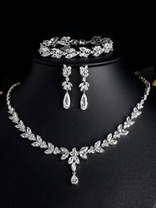 rakol Elegant Lady Jewelry Set: 1 Necklace + 1 Bracelet + 2 Earrings, Featuring Copper Zirconia 18K Gold Plated Perfect For Wedding Brides And Valentine'S Day Gifts - 首飾套裝 - 查看 2