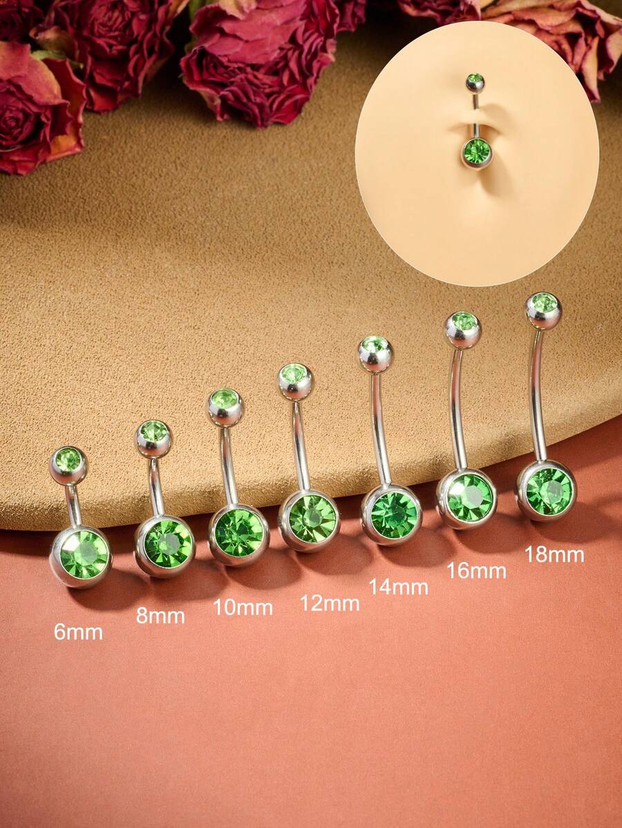 1 Peça Anel de Umbigo de Aço Inoxidável 14G, Incrustado com Zircônia Cúbica, Anel de Umbigo Clássico Elegante, Adequado para Uso Diário, Joia de Piercing de Umbigo Delicada para Mulheres, Comprimento do Eixo 6/8/10/12/14/16/18mm, Adequado para Férias e Uso Diário, Zircônia Cúbica Verde - Multicolorido - Visão 1