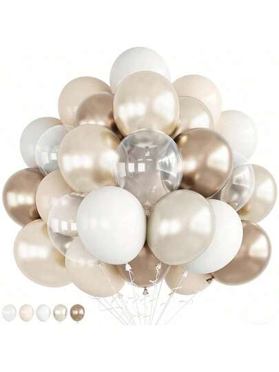 50pcs Cream White And Gold Balloons, Sand White Nude Gold Transparent Balloons, Metallic Champagne Gold Pearl White Sand Balloons, Ivory Beige Engagement Balloons, Neutral Bridal Gift Party Bohemian Decoration