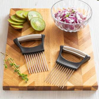 Supporto e affettatrice per cipolle in acciaio inox 304, tenderizzatore di carne per cucina, attrezzo protettivo da taglio per frutta e verdura per uso domestico