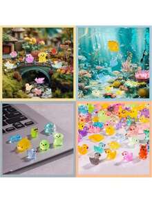 50/100 قطعة زجاجة مع حاوية مصغرة تضيء من مادة الراتنج متنوعة بتصاميم حيوانات ومشمشم ذو بريق، نحت فطري لمناظر طبيعية مصغرة لحديقة نباتية أو مجسمات للديكور المائي أو دمى (مع حاوية)