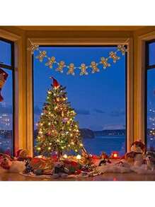 1 pieza Bandera decorativa con diseño de hombre de jengibre navideño, corona, decoración de árbol de Navidad, decoración de escena de fiesta, chimenea, ventana, pared, Año Nuevo, habitación, decoración del hogar, decoración de jardín al aire libre, decoración de ambiente festivo