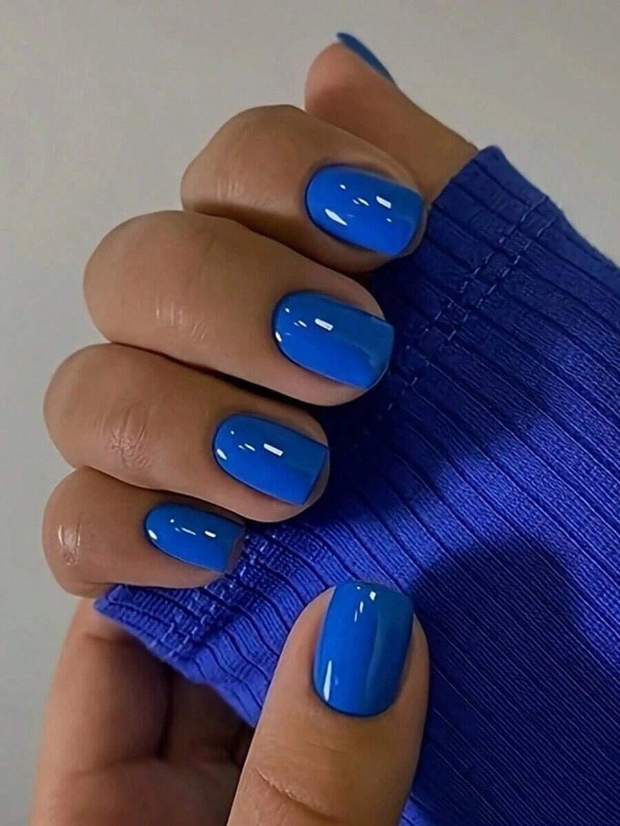 Become The Best Version Of Yourself,24pcs/Set Blue Acrylic Press-On Nails, Medium Square Artificial Nails, Reusable Gel Nail Tips, Natural Glossy False Nails, Full Cover Nail Art Supplies, 12 Sizes, Light Blue - Follow Your Heart - 查看 1