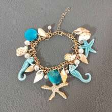 Bohemian Style Alloy & Pearl Decor Starfish Bracelet For Women, Summer Beach - Blue - View 6