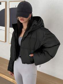 女士短款羽绒服，时尚连帽羽绒服，休闲拉链蓬松连帽羽绒服，秋冬外套