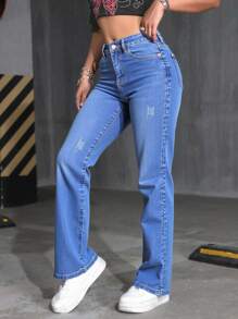 Pantalones vaqueros cargo anchos para mujer de color azul, estilo casual y práctico, ideal para looks urbanos