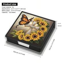 5D DIY Diamond Painting Set - Sunflower & Butterfly Pattern Memo Pad Box - Unique Handmade Gift, Diamond Art Kit, Asymmetrical Round Shape, Special Handmade Gift For Office And Home Desk
