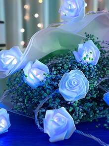 Valentine's Day Rose Flower String Lights, 10ft 20 LED Battery Operated Rose String Lights For Valentine's Day Mother's Day Wedding Party - Blue - View 3