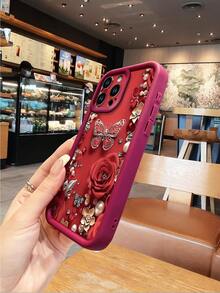 2D蝴蝶、花朵、玫瑰图案软边保护手机壳，兼容 17/17 Pro/17 Pro Max/Air/16/15/14/13/12/11 Pro Max和S25 Ultra/S24 Ultra/S23 Ultra/S25 FE/S25 Edge，兼容Redmi、OPPO、Realme、Infinix等品牌手机，时尚创意礼物，送给男友或女友的理想之选。 - 紅色 - 查看 5