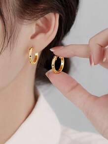 1pair Luxurious Copper Inlaid Multi-Color Star, Moon & Round Shaped Hoop Earrings, Perfect Gift For A Date Elegant And Sexy Copper Jewelry