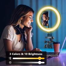 AXNEN 12英寸LED环形灯，带可调节三脚架和手机支架 - 专业摄影和直播照明套装，3种照明模式，轻质铝合金材质 - 彩色 - 查看 8