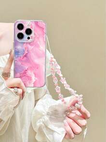 1 件大理石纹加厚防震彩绘手机壳，带串珠星形手链配件，适用于 16/11/16pro/16plus/16promax/16e/15Promax/13/14/12/XS/XR/7G/8P、Galaxy S25/S25PLUS/S25 Ultra/A16/A36/A26/A56/A50