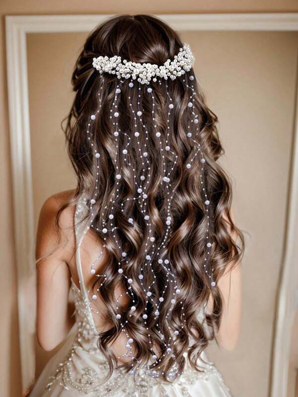 Multi-Layer Faux Pearl Tassel Headpiece, Fashion Hair Accessory Suitable For Wedding, Party