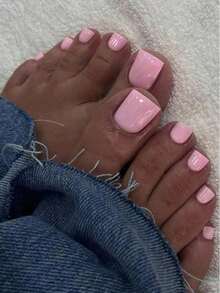 Elegant 24-Piece Pink French Press Toenail Set - Glossy Short Square Fake Nails With Black Edge Design For Women And Girls Press On Nails Nail Supplies Nails - 粉色 - 查看 7