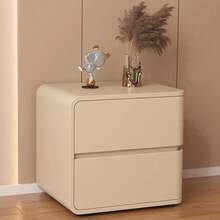 Wooden Furniture - Bedroom Small Luxury High-End Cabinet, Bedroom Storage Cabinet, Left Or Right Optional, Single Upper And Lower Drawers, Multi-Layer Solid Wood Boards, Pine Wood Nightstand, Beige Leather Storage Cabinet - Multicolor - View 7