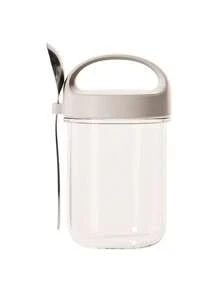 1/2 Breakfast Cups, Sealed Overnight Yogurt Cup With Lid, Overnight Oatmeal Cup, 430ml With Spoon, Portable Glass Salad Jar, Milk Tea Cup.