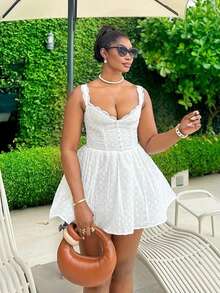 White Lace Embroidery Slip Mini Dress For Women - Summer Graduation Dress, Boho Date Night Party Festival Outfits