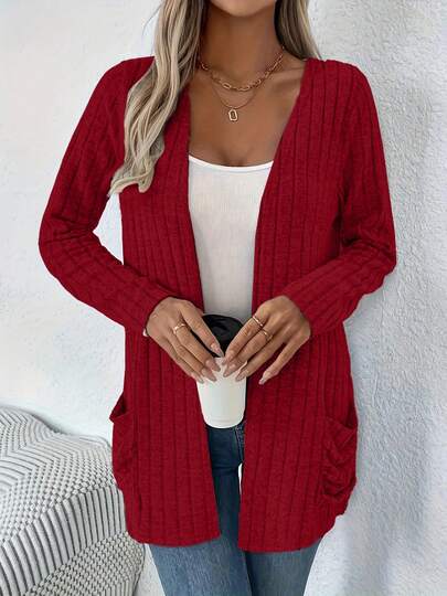 Women's Solid Color Armpit Stripe Brushed Turnover Pocket Cardigan Long Sleeve Jacket, New Autumn/Winter Cross-Border Export To Europe And America Spring