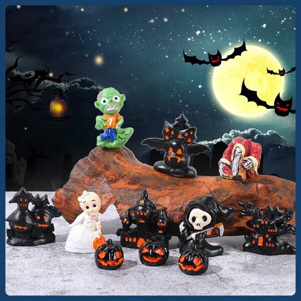 Creative 3D Halloween Figurines, Includes Ghost, Wizard, House, Pumpkin, DIY - Cute Decorations For Desktops, Offices, Kitchens, Washing Machines, Perfect Gifts For Friends And Family