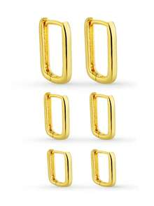 Trio de Brincos Dourado com Pedra Verde e Argolas Delicadas